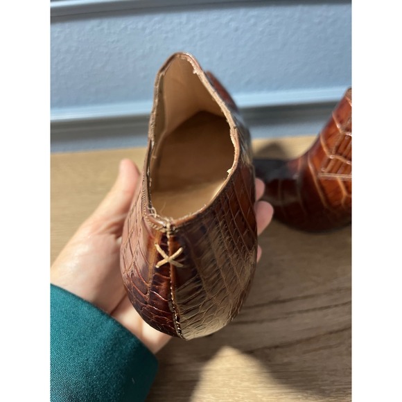 Inez Pointed Toe Brown Embossed Leather Ankle Booties Stiletto Heel Size 8.5M‎ - Picture 4 of 8